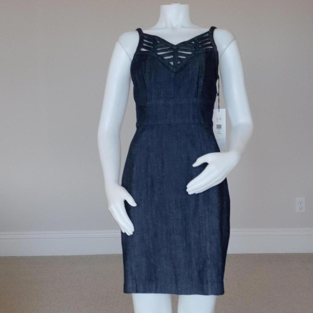 NWT$ 475 Adam Lippes navy blue‎ denim mini dress.